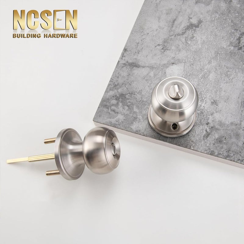 NCSEN Brushed Nickel Door Knobs Interior,Bath & Bed Privacy Door Knob, Keyless Door Lock Round Doorknobs - Image 2